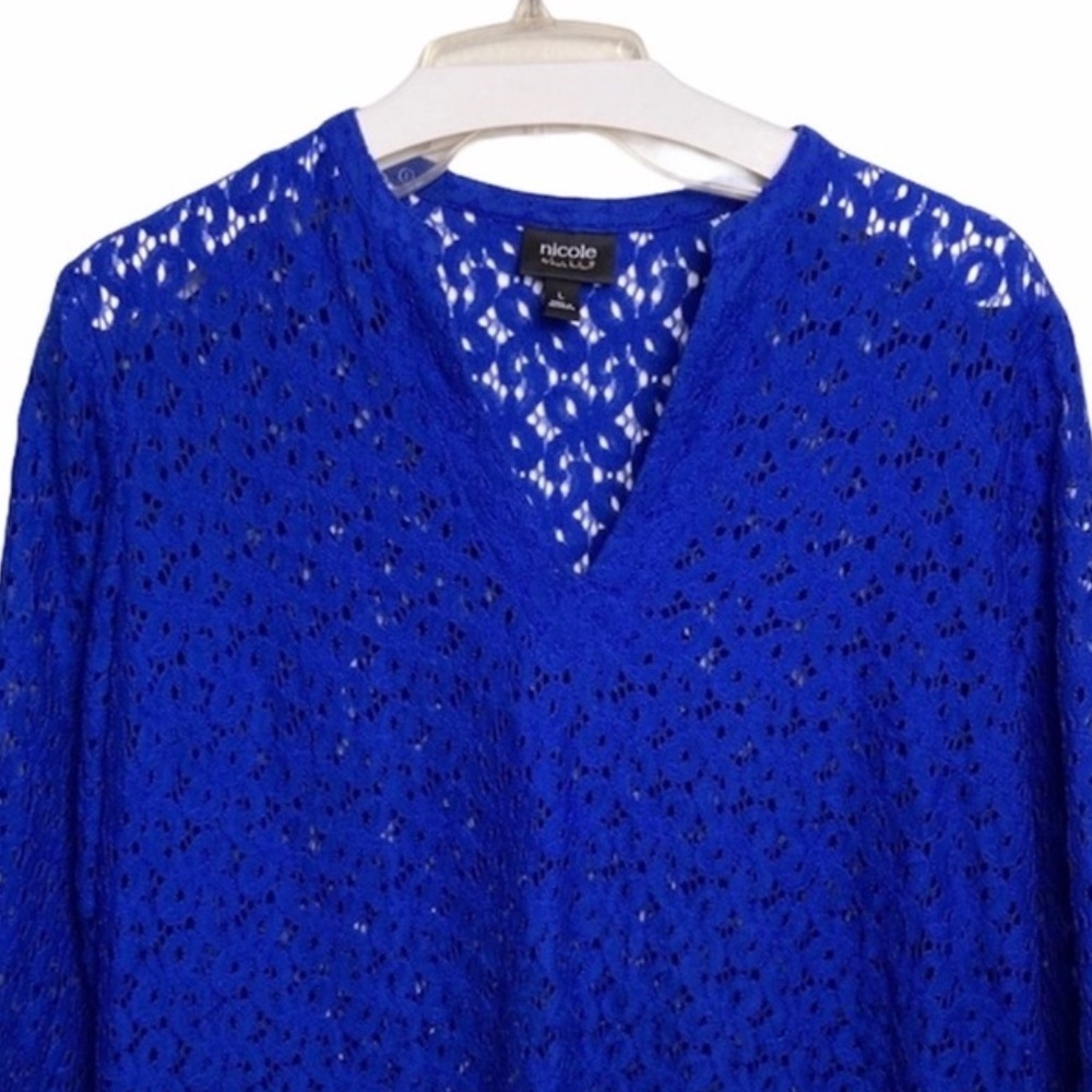 Nicole by Nicole Miller Royal Blue Lace Blouse - Picture 3 of 7